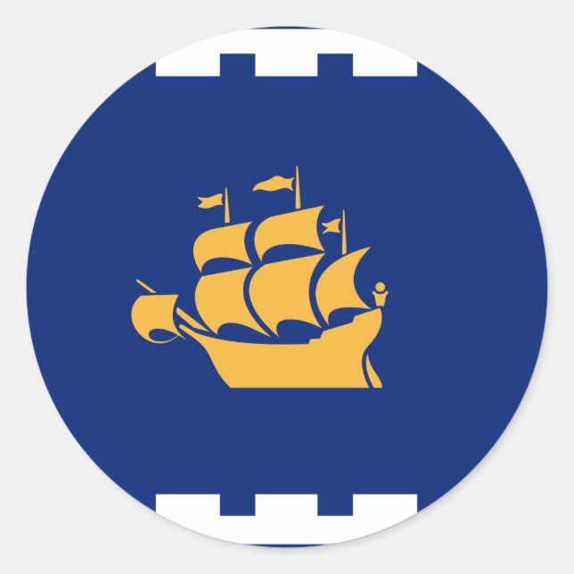 Redondo Adesivo com a Bandeira da Cidade de Quebec, Canadá (Frente)