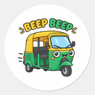 Redondo Adesivo Cute Auto Rickshaw Beep Beep