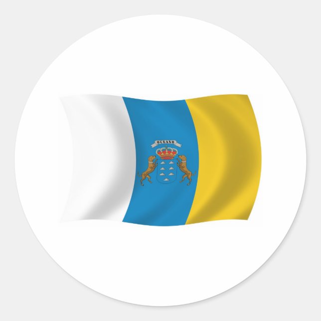 Redondo Adesivo da Bandeira das Ilhas Canárias (Frente)