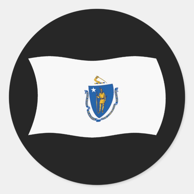 Redondo Adesivo da Bandeira de Massachusetts (Frente)