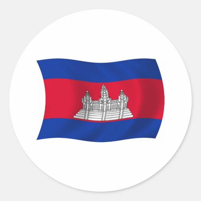 Redondo Adesivo da Bandeira do Camboja (Frente)