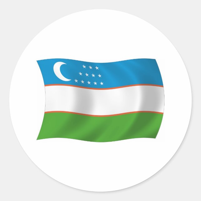 Redondo Adesivo da Bandeira do Uzbequistão (Frente)