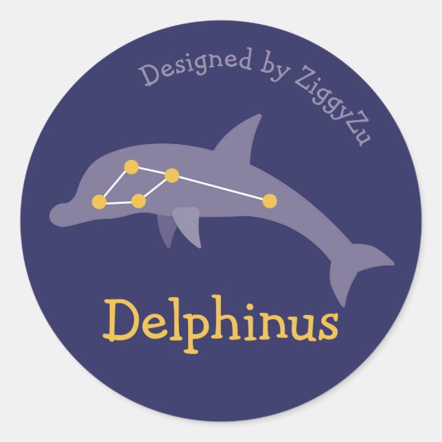 Redondo Adesivo da Constelação do Golfinho Delphinus (Frente)