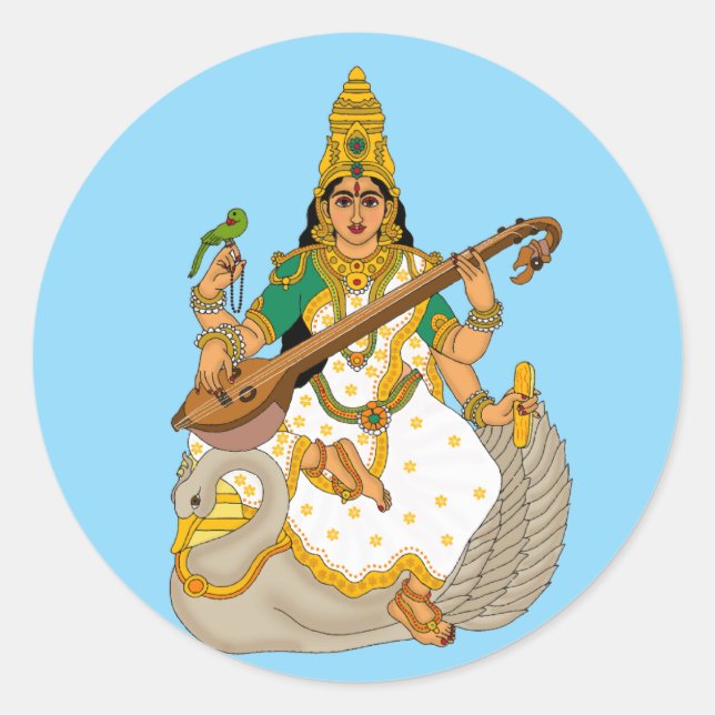 Redondo Adesivo da Deusa Saraswati (Frente)