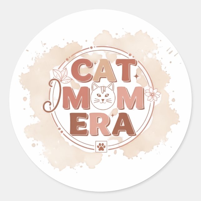 Redondo Adesivo da Era da Mãe de Gato na Moda (Frente)