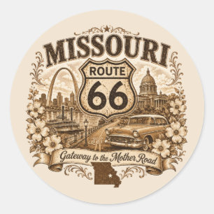 Redondo Adesivo da Estrada da Rota 66 de Missouri Gateway