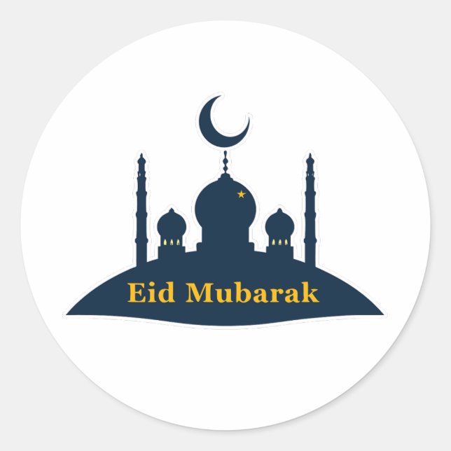 Redondo Adesivo da Lua Crescente da Mesquita Eid Mubarak (Frente)