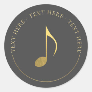 Redondo Adesivo da Oitava Nota Dourada de Música