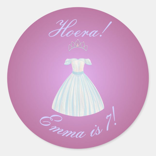 Redondo Adesivo da Princesa "Hurra!" Gradiente Rosa & Azul (Frente)