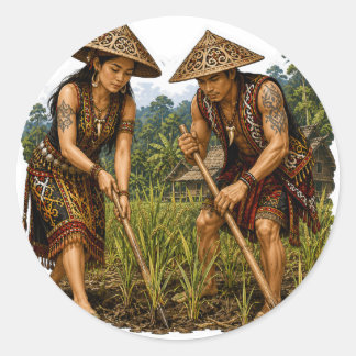REDONDO ADESIVO DA VIDA TRIBAL DOS AGRICULTORES DE ARROZ D