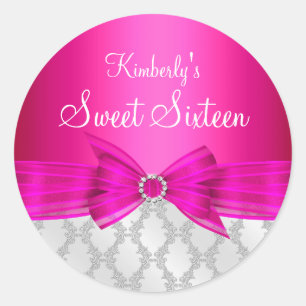 Redondo Adesivo Damask & Bow Rosa Sweet Sixteen