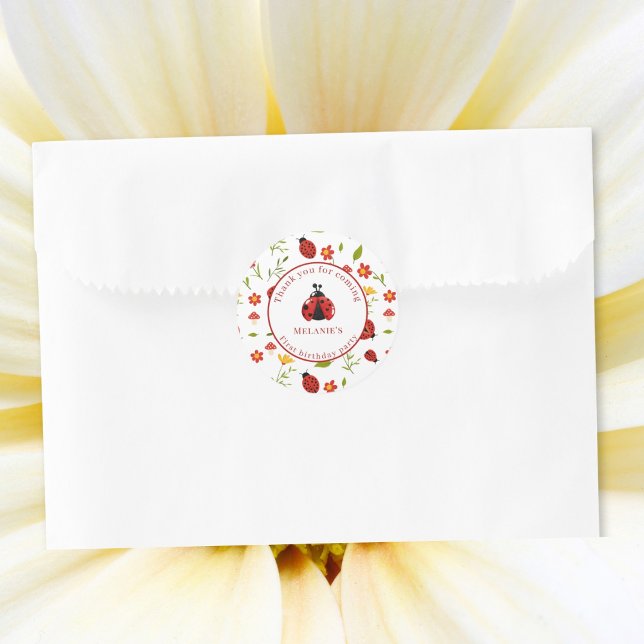 Redondo Adesivo de 1º Aniversário da Joaninha Fofa (Criador carregado)