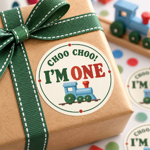 Redondo Adesivo de 1º Aniversário Trem Choo Choo Estou Um
