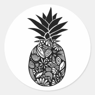 Redondo Adesivo de abacaxi branco e preto
