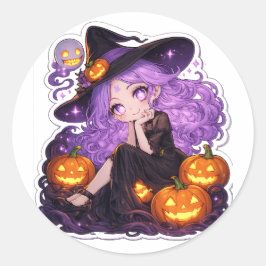 Redondo Adesivo de Abóbora de Bruxa de Halloween Fofa