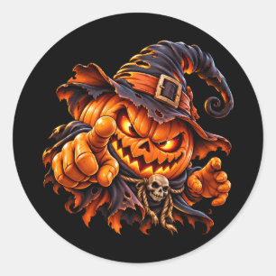 Redondo Adesivo de Abóbora de Halloween Assustadora Aponta