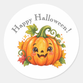 Redondo Adesivo de Abóbora Feliz no Halloween | Caprichoso