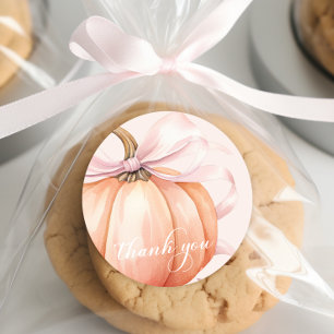 Redondo Adesivo de Agradecimento Abóbora com Laço Rosa Ele