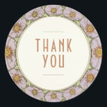 Redondo Adesivo de Agradecimento Arte Nova Vintage Mucha<br><div class="desc">Adesivos de casamento Art Nouveau vintage de Alphonse Mucha com um design floral, romântico e caprichoso. Os floreios vitorianos complementam as fontes clássicas art déco. Por favor, insira suas informações personalizadas e pronto. Se desejar alterar ainda mais o design, clique no botão azul "Personalizar". Muito obrigado por considerar meu design...</div>