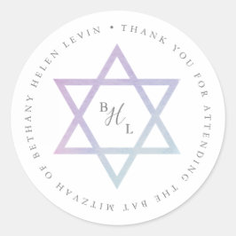 Redondo Adesivo de Agradecimento Bat Mitzvah Monograma Aqu
