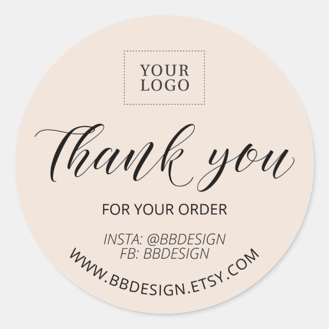 Redondo Adesivo de agradecimento bege e sofisticado para p (Frente)