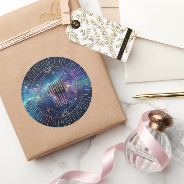 Redondo Adesivo de Agradecimento da Galáxia Celestial da L (Presentear)