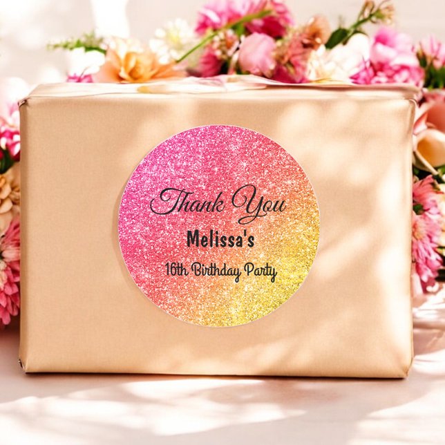 Redondo Adesivo de agradecimento de aniversário amarelo ro (Criador carregado)