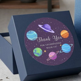 Redondo Adesivo de Agradecimento de Aniversário Espacial