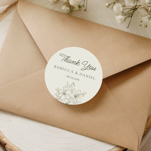 Redondo Adesivo de Agradecimento de Casamento Floral Elega