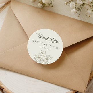 Redondo Adesivo de Agradecimento de Casamento Floral Elega