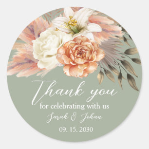Redondo Adesivo de Agradecimento de Casamento Floral Pêsse