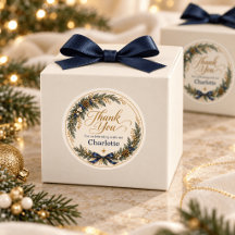 Adesivo de Agradecimento de Natal Dourado e Azul-M