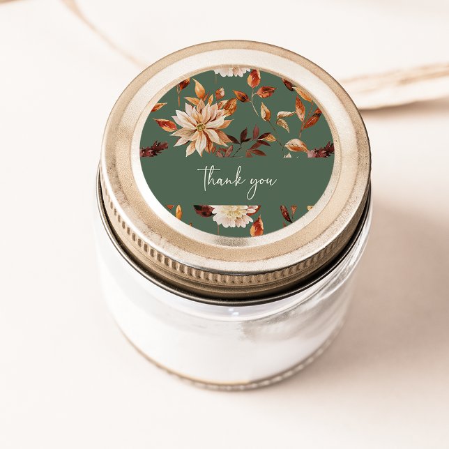 Redondo Adesivo de Agradecimento de Outono em Verde Salvia (Sage Green Fall Floral Thank You Sticker by Painted Paperie
)