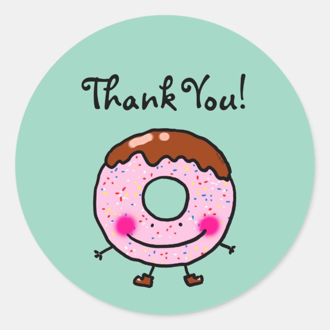 Redondo Adesivo de Agradecimento Donut Sorridente (Frente)