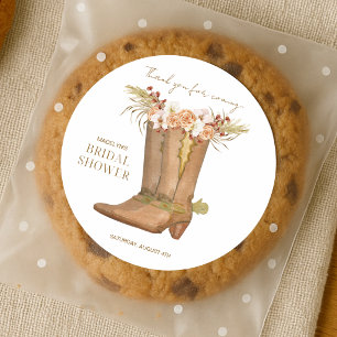 Redondo Adesivo de Agradecimento Floral de Bota de Cowgirl