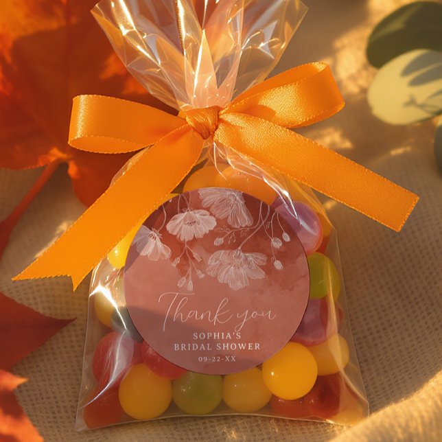 Redondo Adesivo de Agradecimento Floral de Terracota para  (Thank You Fall Event Favor Stickers)