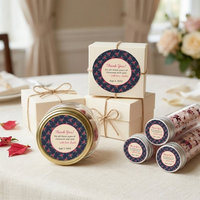 Redondo Adesivo de agradecimento floral vintage personaliz (Criador carregado)