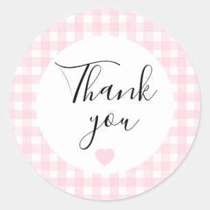 Redondo Adesivo de Agradecimento Gingham Rosa