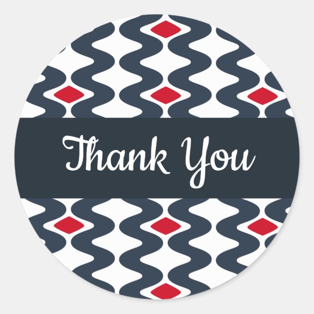 Redondo Adesivo de agradecimento ondulado vermelho e azul (Frente)