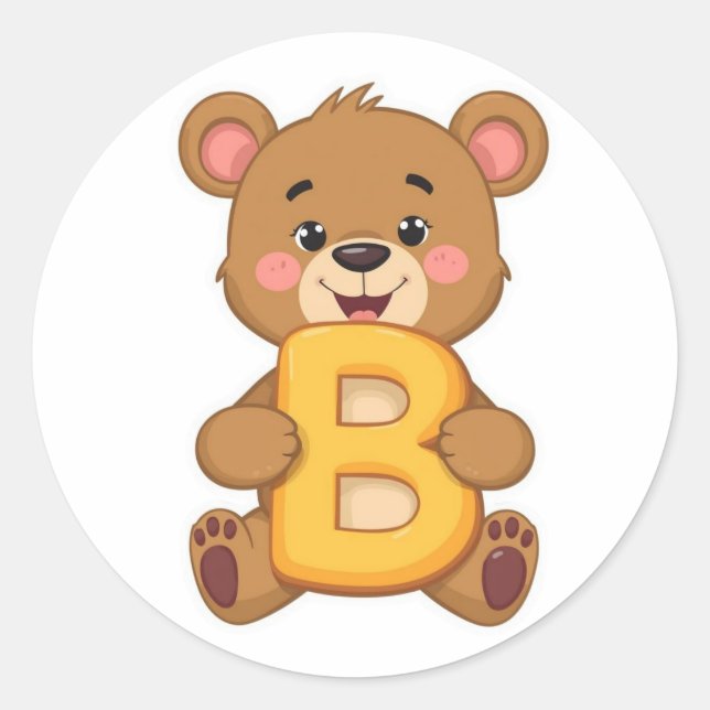 Redondo Adesivo de Alfabeto – B com Urso (Frente)