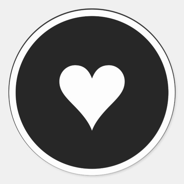 Redondo Adesivo de amor de coração preto e branco / foca (Frente)