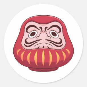 Redondo Adesivo de Amuleto de Sorte Daruma Japonesa Vermel