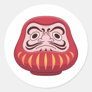 Redondo Adesivo de Amuleto de Sorte Daruma Japonesa Vermel