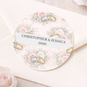 Redondo Adesivo de Anéis de Noiva Florais Personalizados