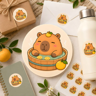 Redondo Adesivo de Animal Kawaii Yuzu Spa Capivara Fofa