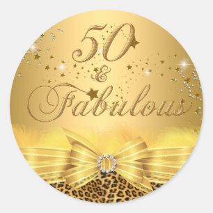 Redondo Adesivo de aniversário 50 & Fabuloso com laço esta