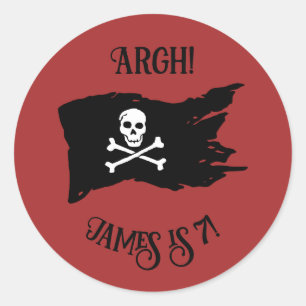 Redondo Adesivo de Aniversário "Argh!" da Bandeira Pirata