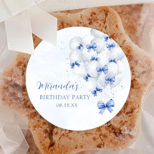 Redondo Adesivo de Aniversário Balões com Laço Azul