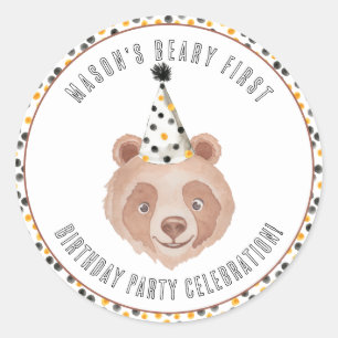 Redondo Adesivo de Aniversário Beary Primeiro – Ursinho