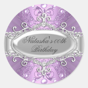Redondo Adesivo de Aniversário Damask Pérola Roxa e Diaman